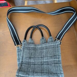 H&M Black and Gray Plaid Tote with Strap Detail
